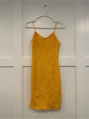 Free People Mustard Lace Mini Slip Dress